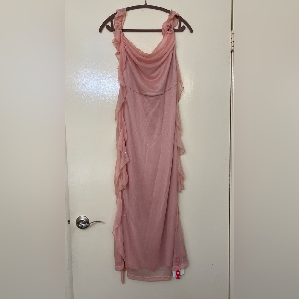 Soft Pink Ruffled Sequins Slip Dress - Picture 6 of 8
